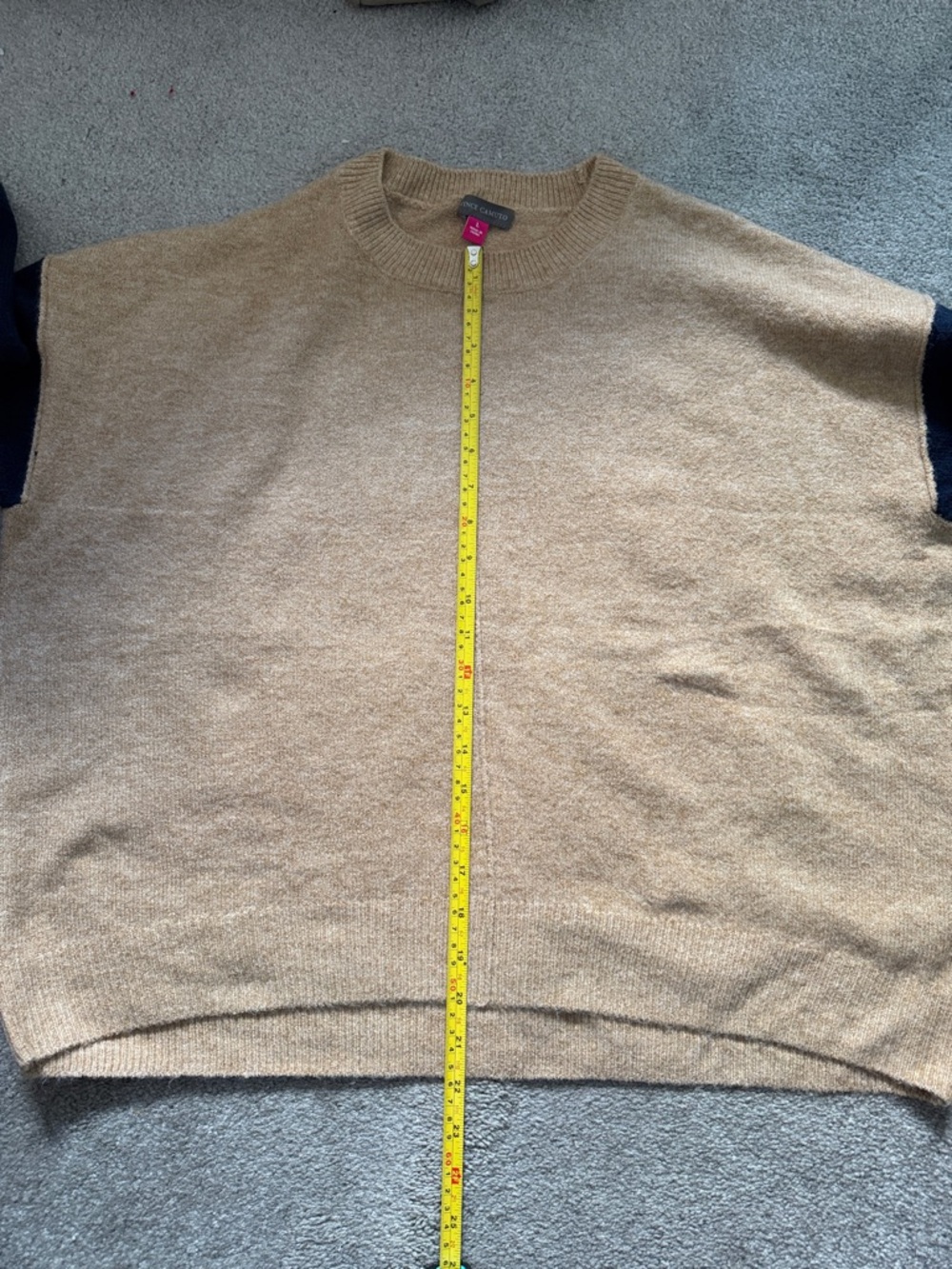 Vince Camuto Two-Tone Camel and Navy Crewneck Sweater - Picture 5 of 5